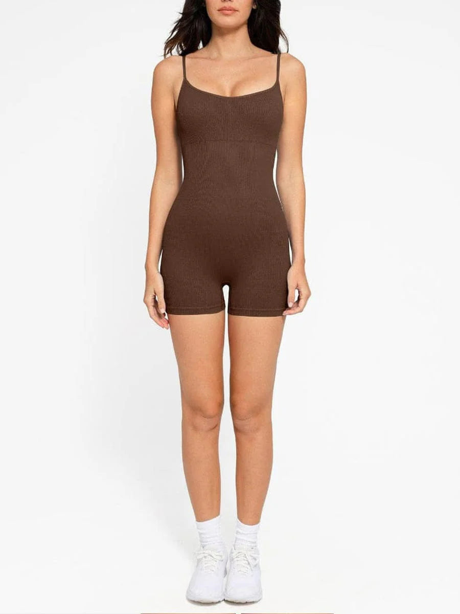 Wholesale Eco-Friendly🌿 Seamless Ribbed Tank Shapewear Romper with Adjustable Straps