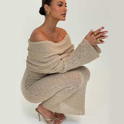 New One-Shoulder Knitted Long-Sleeved Dress Sexy Beach Holiday Long Dresses Womens Clothing